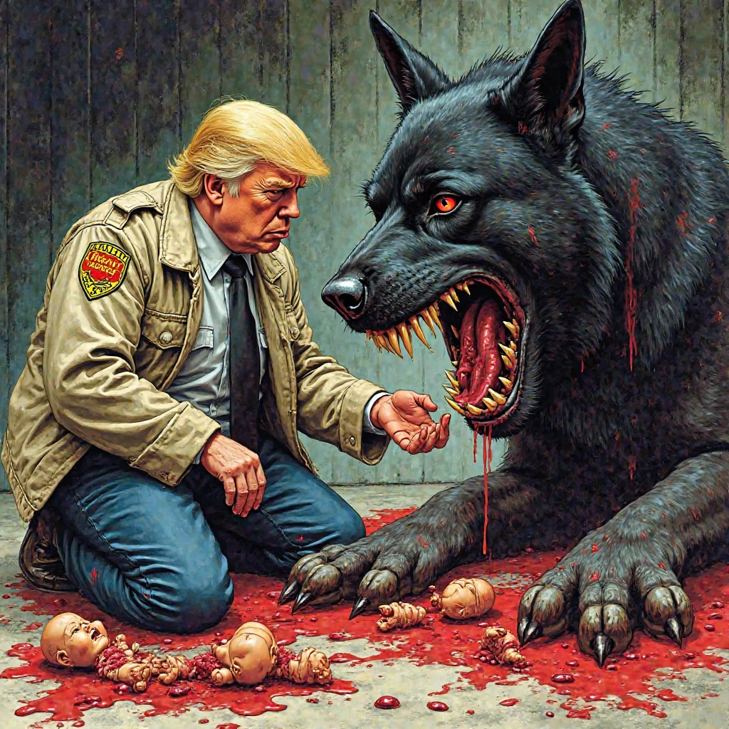 masterpiece, best quality, 8k resolution, Very detailed, hairy,Shiba Inu,(Black hair),(((golden fur))),(((Blood red eyes))),Chubby,Chubby face,(((White shirt))),(((Loose shirt))),((Black pants)),(((For the audience))),Highest quality scene,(((Solitary))),(((solitary))),Upright,portrait,((Hand drooping normally)),((Night)),((bloody)),((Face-to-face)),(((Eyes on me))),(((The eyes are empty))),(((Round face))),(((Smiling evilly))),(((Blood all over))),(((Standing)))