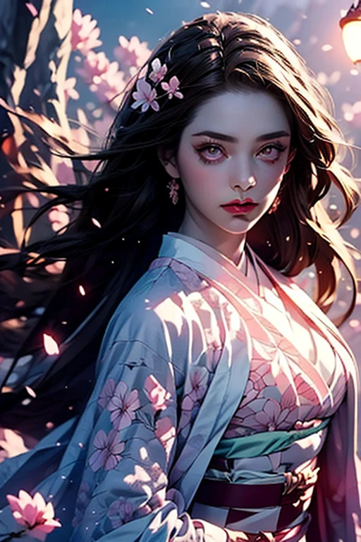 (((of the highest quality: 1.4))),(unparalleled masterpiece ever), (Ultra high definition),(Ultra realistic 8K CG), (((adult body))), (((1girl in))), ((( poneyTail ))), Samurai Girl with a Perfect Body,,Beautiful and well-groomed face,muscular body:1.4,Detailed KIMONO, Japan clothes、gauntlets、is standing, (Image from head to thigh),(( Black hair ponytail )),, Simon Bisley's urban savage style,Detailed cherry blossom background,Clean abs, Complex equipment, White stars with pink and white stripes,,s Armor, Poison tattoo