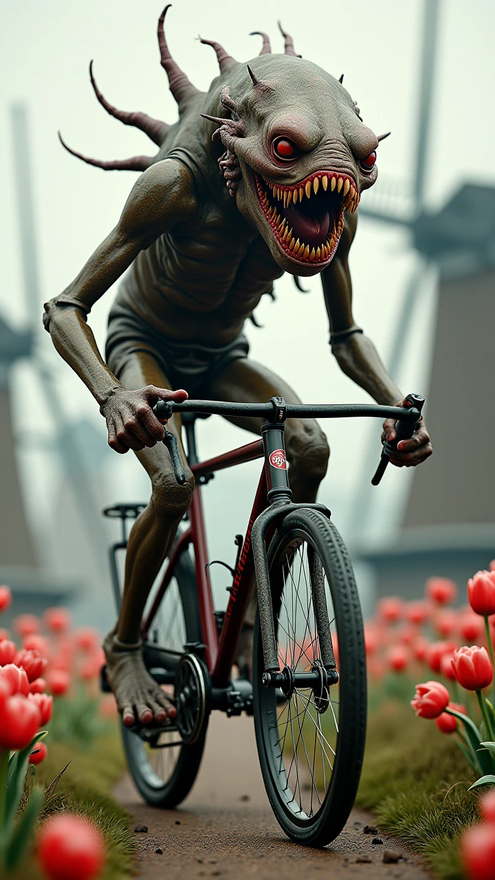 score_9, score_8_up, score_7_up BREAK TheGasp, 1girl, pale white body, white skin with red details, black sclera, black eyes, dark blue pupils, chin horizontal scar, small silver beads face piercings, scars, 3d, source_3d, photorealistic, full body, crowded park outdoors, crowded park, nature everywhere, riding bicycle, bike riding, happy, dynamic angle,