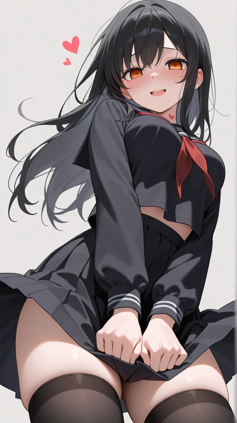 Twin tails Brown Hair
Black Knee High Panty shot high school girl uniform
