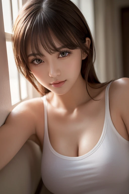 (1girl:1.3, solo), (Masterpiece, best quality, photorealistic, highres, photography, :1.3), ultra-detailed, sharp focus, professional photo, commercial photo, (upper body:1.3, bust-up portrait), BREAK, 1 brunette girl, solo, European girl, hot model, highly detailed eyes and pupils, realistic skin, (attractive body, medium-large breast:1.25), thin half-up hair, extremely detailed hair, delicate sexy face, sensual gaze, shiny lips, BREAK, (wearing a orange pvc bra:1.3, black pvc micro-shorts:1.3, shackles:1.3, pvc refelection:1.3), (indoor, hotel room, blurry background:1.25, simple background, dark room:1.2), (standing, attractive posing, all fours:1.37, from below:1.37, low angle:1.37), ((realistic, super realistic, realism, realistic detail)), perfect ???????, perfect proportion, bokeh, depth of field, hyper sharp image, (attractive emotion, seductive smile, :d, ;p), 4fingers and thumb, perfect human hands,