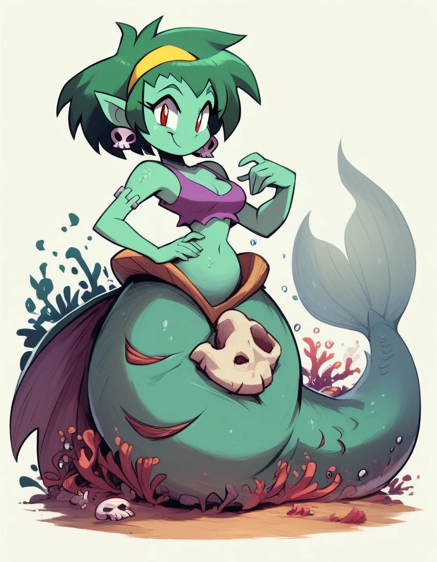 Masterpiece, Best Quality, 1 girl, braided hair with green tones, Siren, cola de Siren, petalos, semi human, turquoise eyes, human skin, cola de Siren larga, without legs.