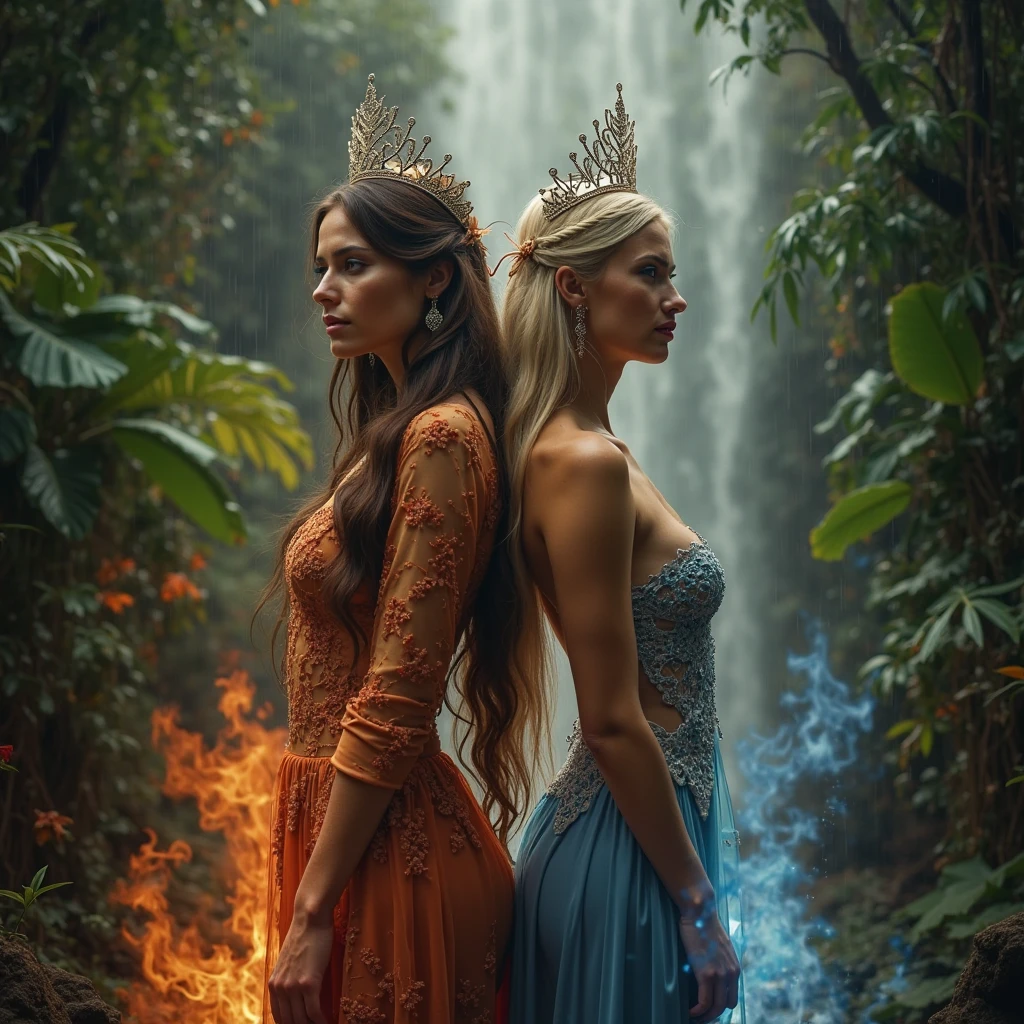Three beautyful female fantasy characters, hey have to wear sheer erotic clothes, That are transparent, medieval and timeless, two blonde and one brunette sorceress dancing in front of the camera, a huge Landscape with Grass and Rocks, Fantasy artwork. Detailed Forest background. magic Sunlight, Dynamic action scene. Mystical Dance, Quality Quantity, skin texture, intricate details, RAW, 8K, Huge Fantasy Environment