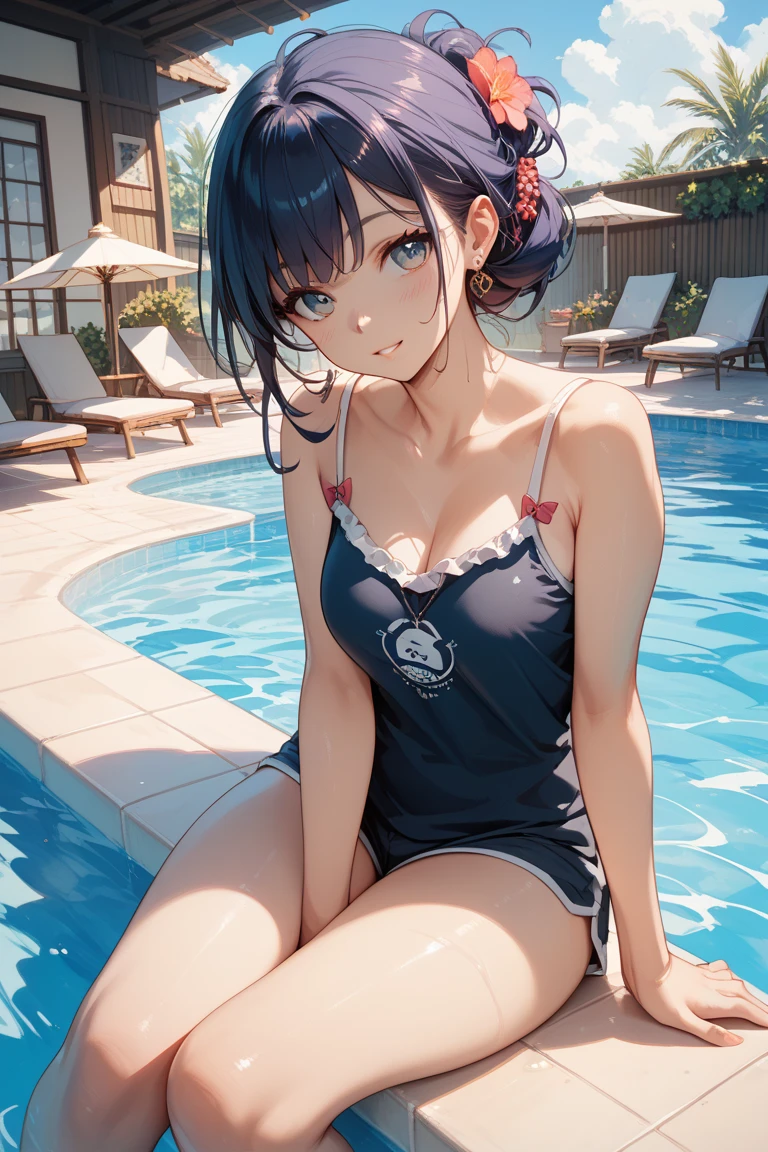 1girll,Clothes tugboat,Swimming instructor,camisole,Suspender panties,Striped knee-length socks,,exposing your navel, dampness:5.99, Sexy long legs,spread their legs,is shy,Sexually exuberant,Be red in the face,Moaning,The reveal panties,Large breasts, 鎖骨,Evil smile, perfect hand, Hand details, Corrected fingers.耳Nipple Ring,Looking_at_peeping at the viewer,Collapsed on the ground,spread their legs,Wet all over,tack sharp focus, (erected )),cowboy photo,rich details,Perfect image quality,Drip on panties,swimmingpool,, tmasterpiece, Best quality at best, highly detailed,Leaking urine from the legs,Pour on the body with milk