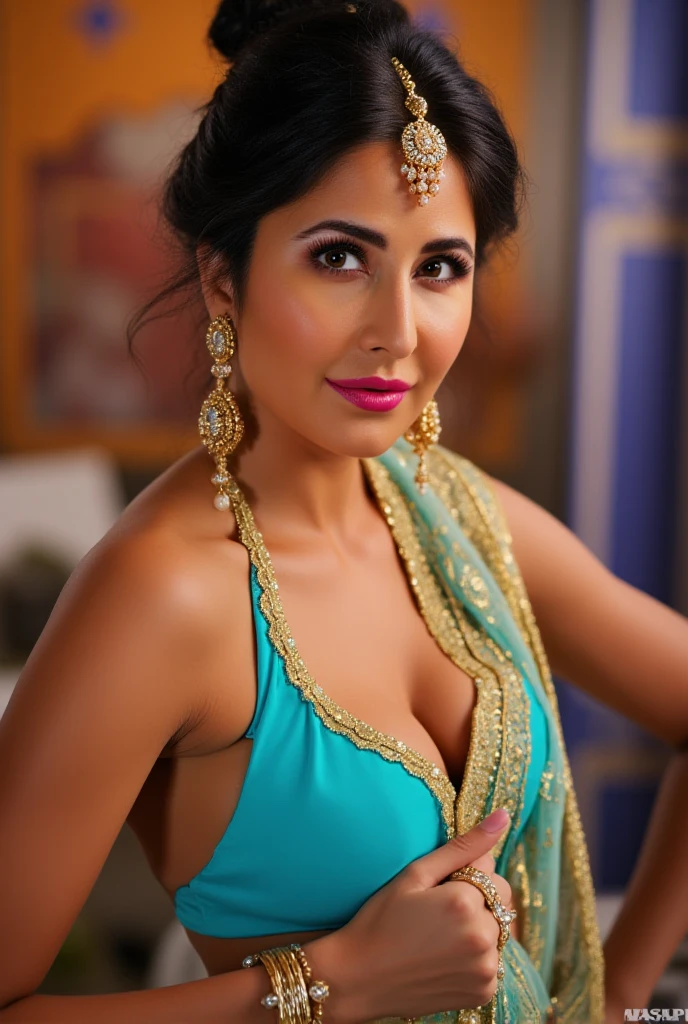 close up photo of sexy naked Latina indian, hourglass figure, swooping breasts, sexy armpits, seducing on mountains, French braid hair, necklace, sultry, look at viewer luscious subtle smile, sexy blue nightdress, (cinematic:1.3), intricate details, (ArtStation:1.2)