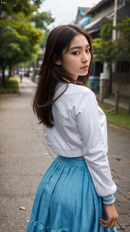 (Photorealistic), Beautiful detailed, Highly detailed eyes and face,Perfect figure,】、White school uniform、Clothes are flappy、Long Hair、White Hair、whole body、On all fours、Angle from behind