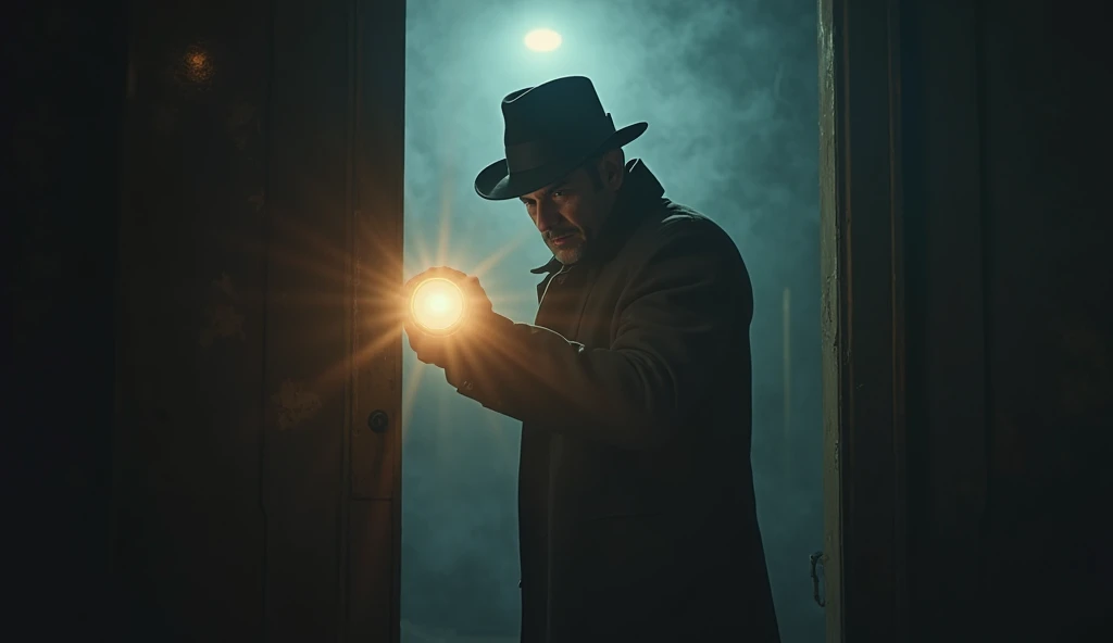 (((Cara confusa)), (comic styled), um policial com uma lanterna, cena escura, outdoors at night on a plantation, milharal a noite, luz amarelas, fazenda Noturna, particles, Chuva pesada, (tempestade), Foco masculino, (cabo de fluxo longo), noite, Chuva, fundo detalhado, (arte de Frank Miller), obra-prima, (realista:1.3), perfect illumination, sombreamento perfeito, (textura realista do tecido), hiper-realista, (fotorrealista:1.5)