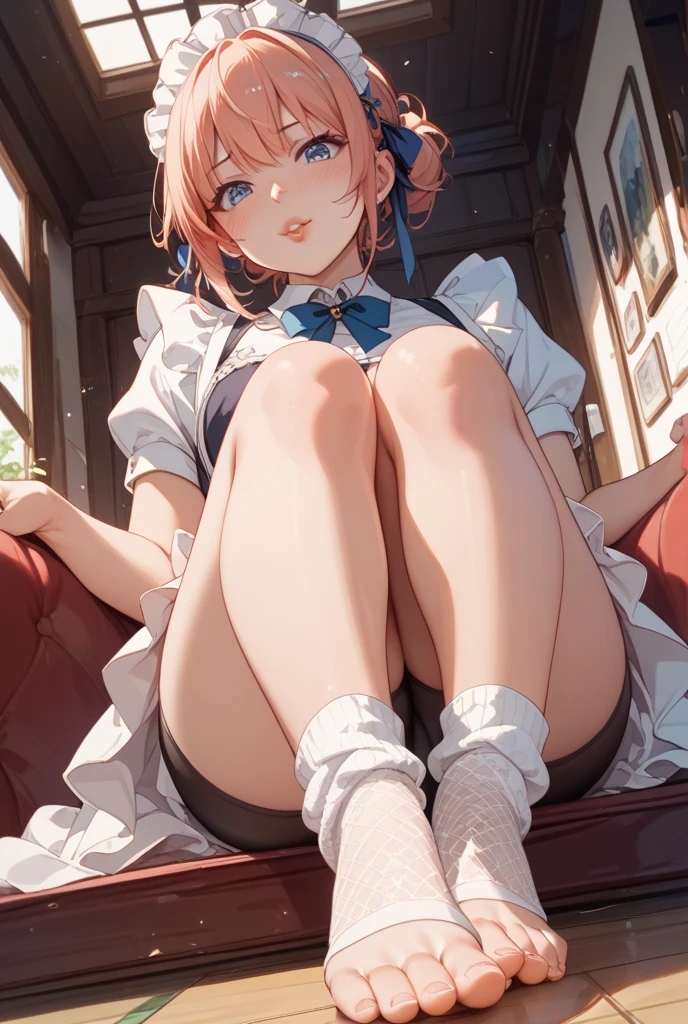 highest quality, masterpiece, detailed, nsfw, 1 girl, (((vagina))),((flat breast)), lie on back, 2 legs up high, nipples, from above, bare foot, garden, Sofa, ((spread legs)), pussy juice, knees away, hold knee, pinch own nipples, put the soles of the feet forward, choker, anklet, earring, bracelet, Ribbon, garter straps, garter belt, school uniforms, nishikigi chisato, bob cut, hair ribbon, lycoris uniform, two-tone dress, red dress, grey dress, neck ribbon, long sleeves, smile,