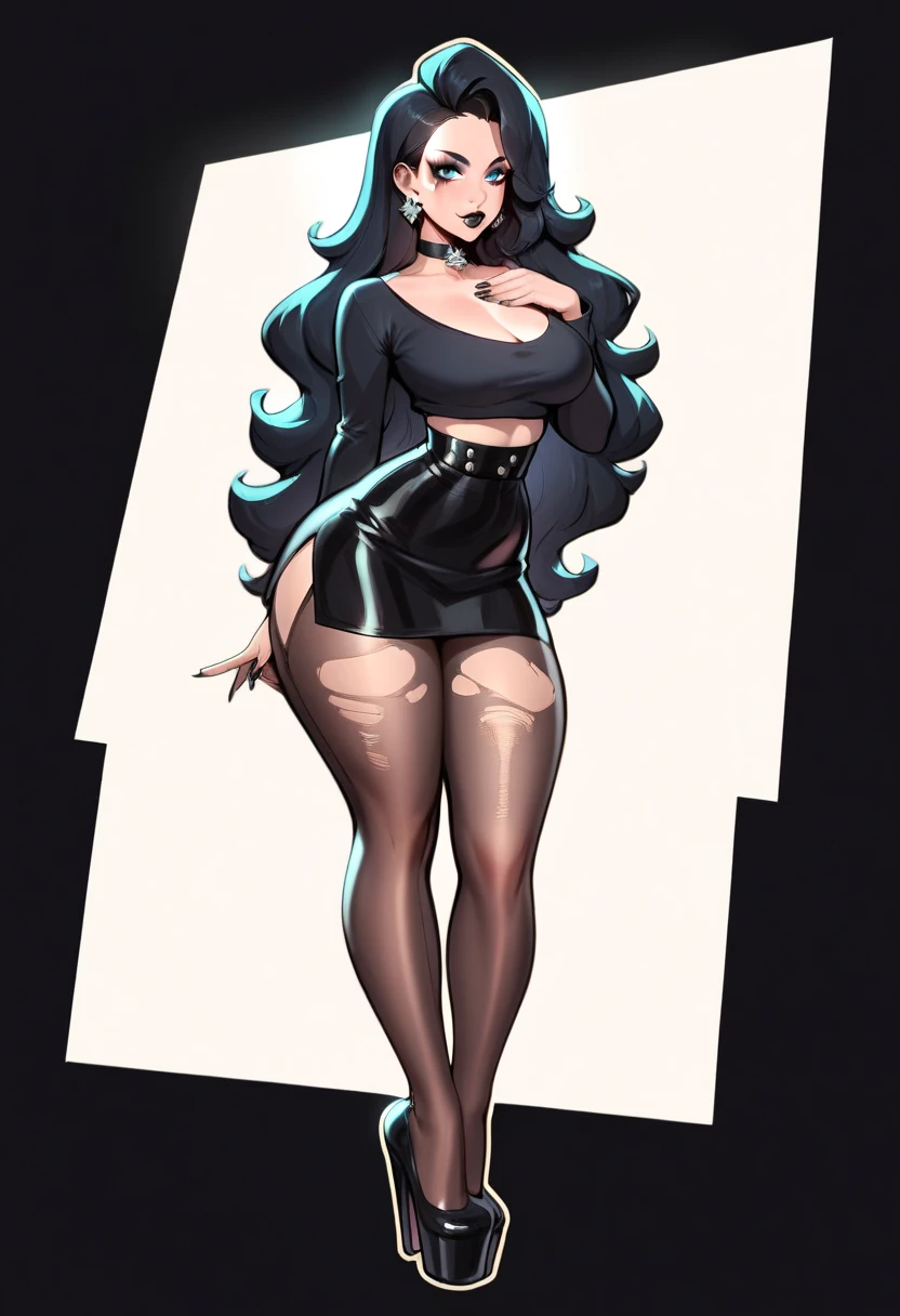 My little pony, (Pony), (black stripe on hair), white hair, (pale white body), gray eyes, big breasts, purple lips, big butt, belly, milf, perfect lines, cinematic, stocking, (sexy pose for magazine), (mistress wear)