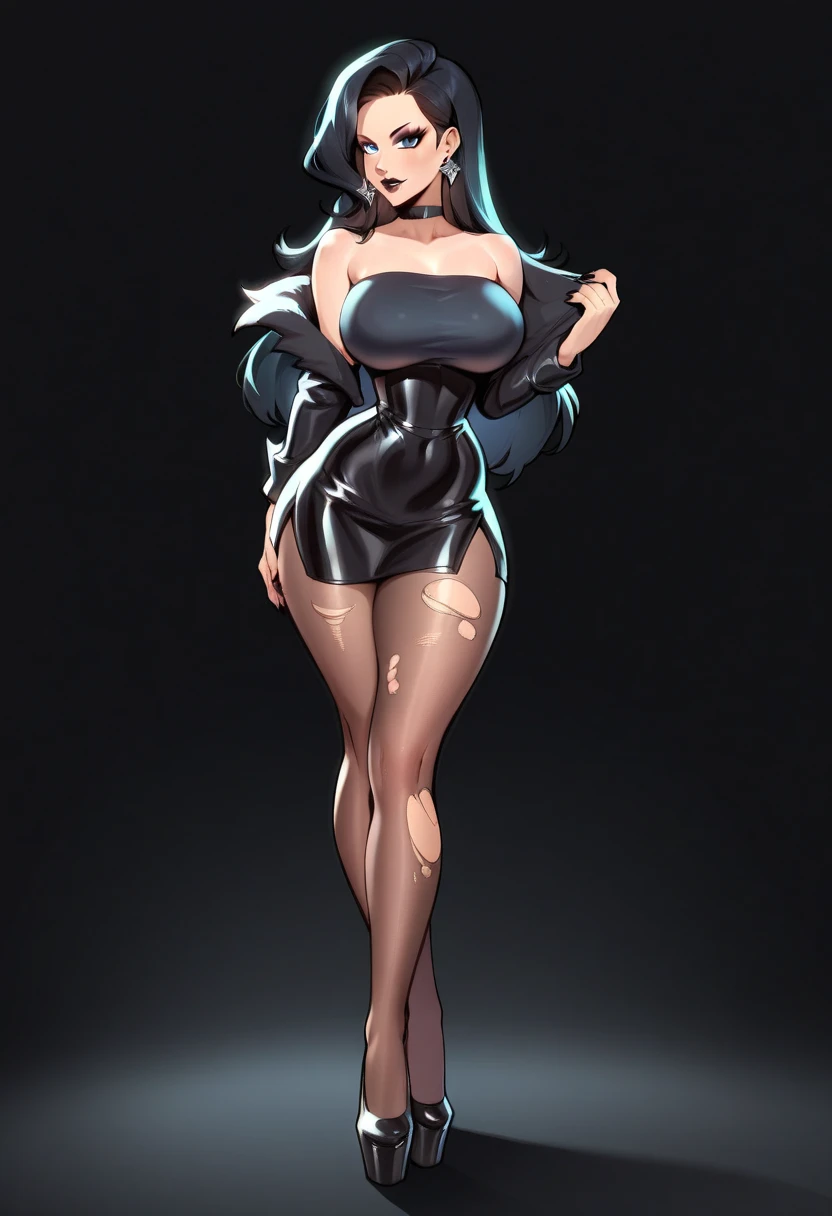 gigantic cleavage breasts,Black pantyhose,No shoes,Transparent raincoat,raining day,Full body like,stand posture