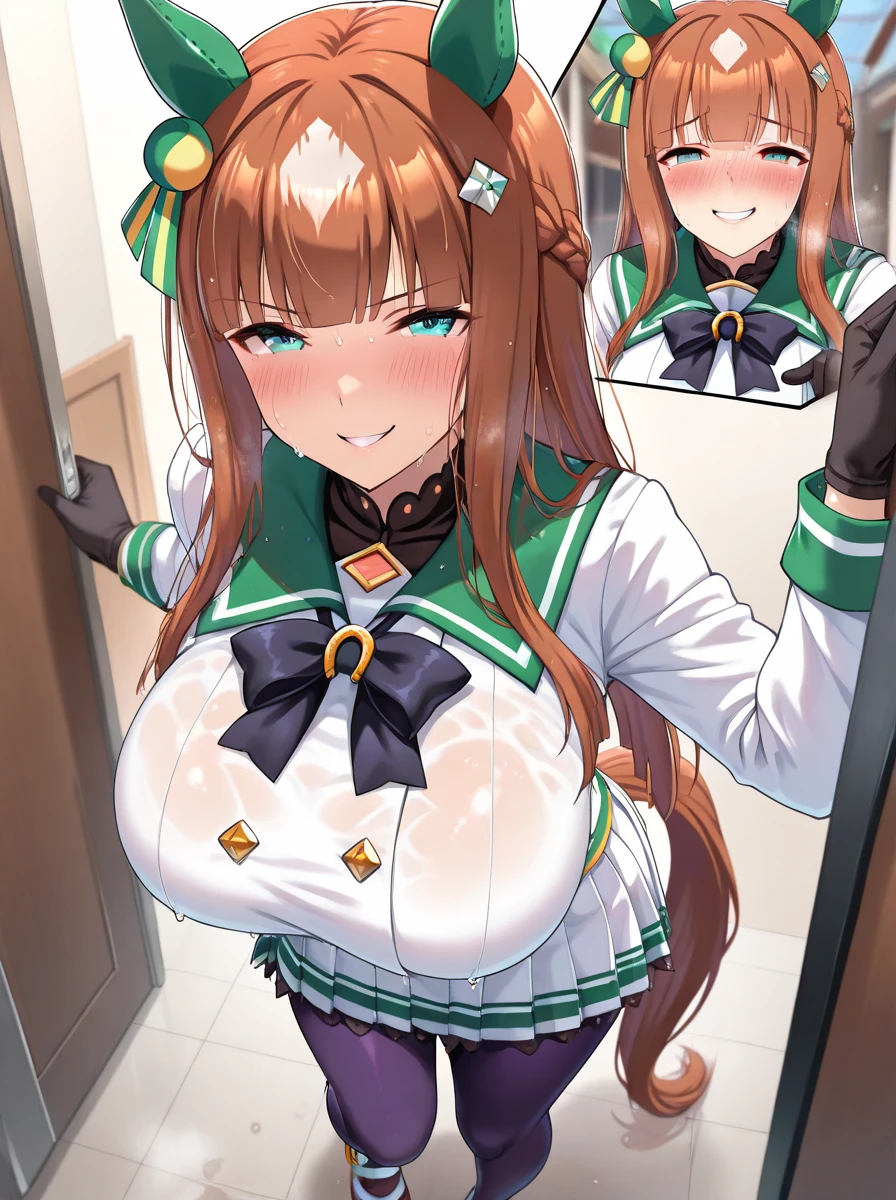 masterpiece, Highest quality, High resolution, Sailor Jupiter 1990s \(style\),、(Big Breasts)、tall、Sweating all over the body、vapor、One man and one woman、(Blowjob)、綺麗なBig Breasts、Muscular、sexy、Face writhing in pleasure、The whole body is covered in sex fluids、Sweaty、Composition from the side、Looking up、Open your mouth and stick out your tongue、 on face、Big penis