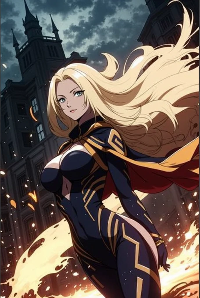 garota de anime, villain, mal, roupas pretas, fundo preto, raios, fogo