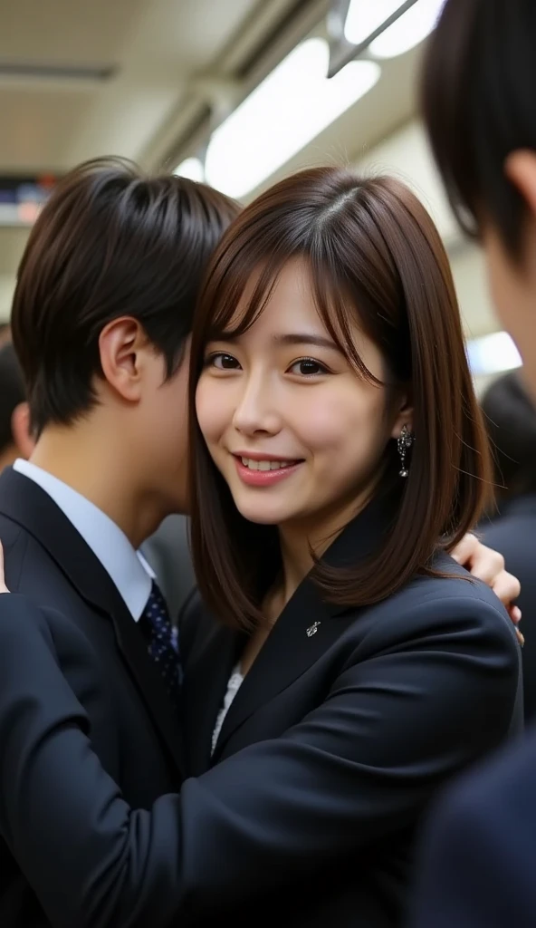 Japanese women、20th Generation、Brown medium hair、Cafe table seating、Face-to-face angley breasts are a little large