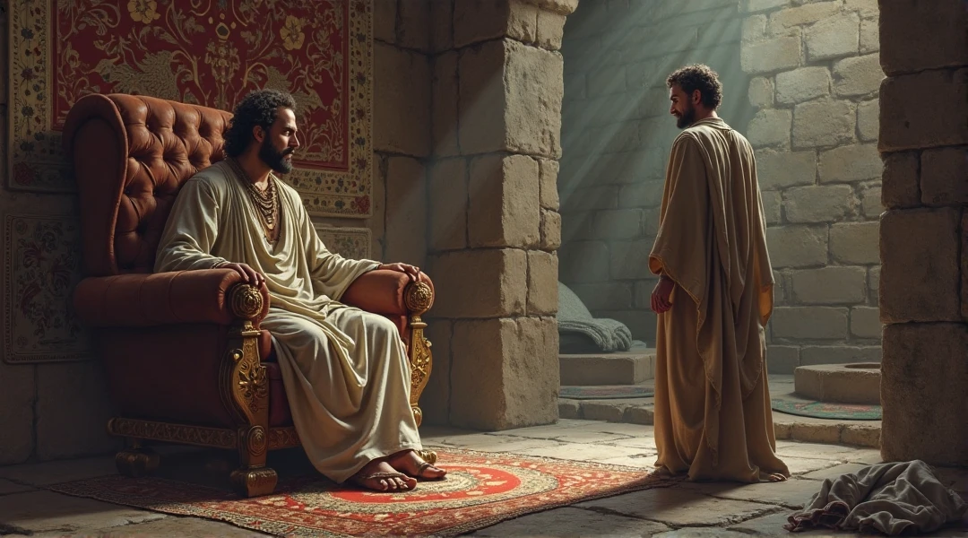 A wise man is standing is the front of the Muslim king ,the king is sitting on his chair