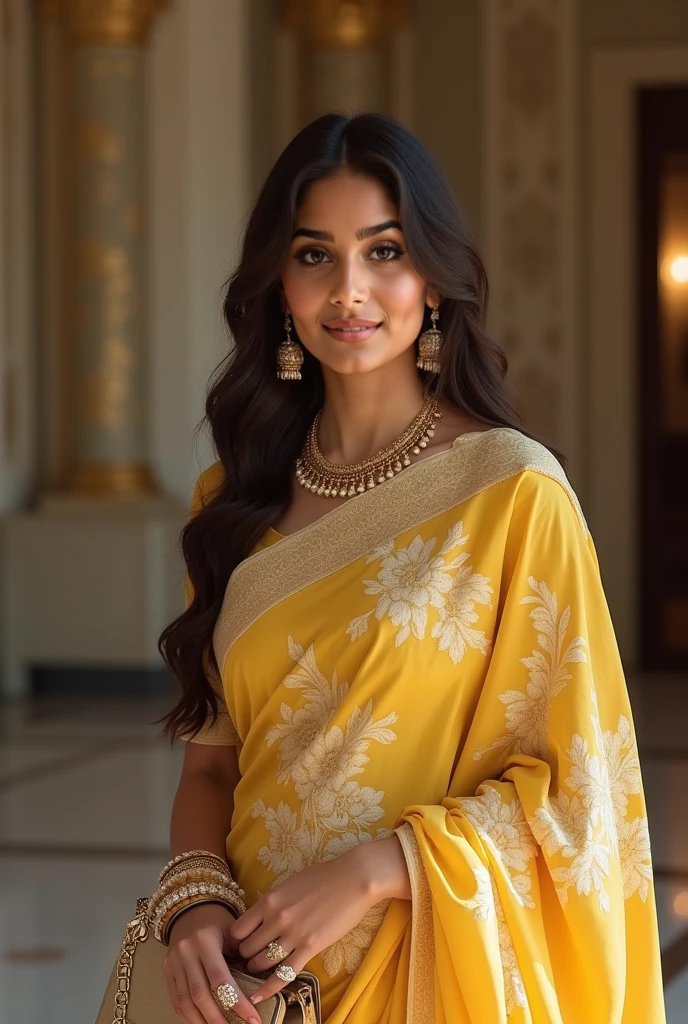 In this photograph, an Indian woman in her mid-30s takes center stage. She has well-groomed, straight hair, styled in a chic and elegant manner, perfectly framing her face. Her highly detailed face exudes confidence and grace, enhanced by a subtle smile. The background showcases a 5-star hotel’s moody private study, evoking a sense of luxury and sophistication. The photograph, captured by Lee Jeffries using a Nikon D850 with a film stock of 4 Kodak Portra 400 and a camera f1.6 lens, displays rich colors, hyper-realistic and lifelike texture, dramatic lighting, and realistic detail.
The full-body image reveals the woman wearing a sleek black dress that exudes elegance and sophistication. The dress is tastefully designed, accentuating her stylish look. She completes her ensemble with minimalistic yet striking jewelry, adding to her sophisticated appearance. Her well-groomed appearance and poised stance further enhance the image's refined quality.
The photograph is meticulously captured in 8K resolution using cutting-edge techniques such as Cinema 4D and Octane Render, resulting in a highly detailed and photorealistic image. Studio lighting, HDR, and a smoky mist create a captivating ambiance, while the bokeh effect adds an artistic touch.