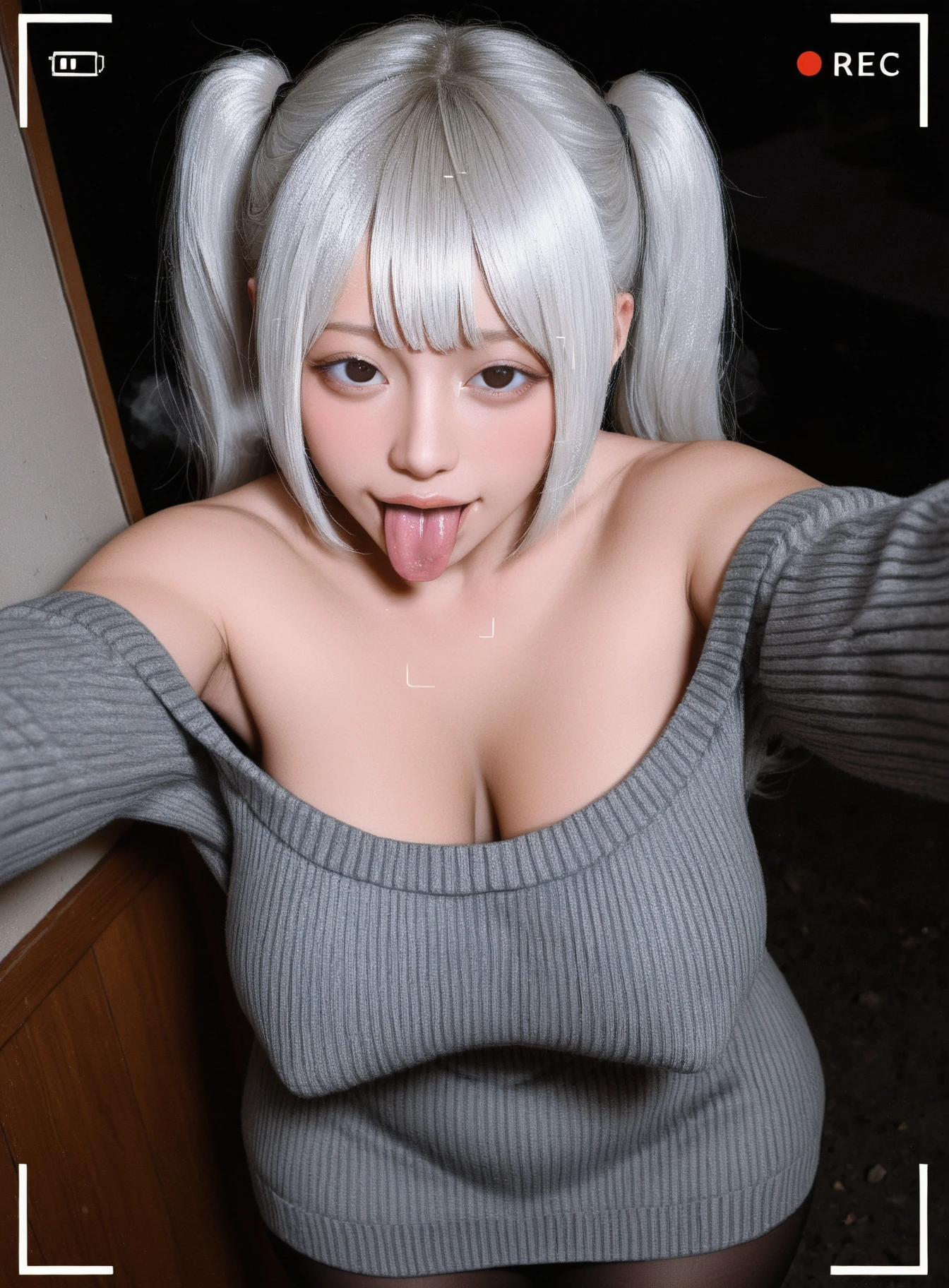 Teen, lolita, gray hair, red eyes, perky tits, shaved pussy, bite lips