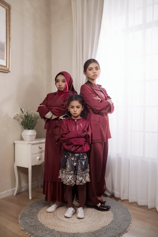 4 orang foto keluarga Indonesia, ayah umur 35 tahun menggunakan baju batik, seorang ibu umur 28 tahun berhijab memakai pakaian elegan. dan anak laki laki umur 4 tahun yang duduk dikursi ditengah bersama anak perempuan umur 7 tahun ayah dan ibunya saling duduk mesra bersama dikursi. latar belakang hitam, studio foto asli realistis,ultrahd,8k, photo asli, smooth