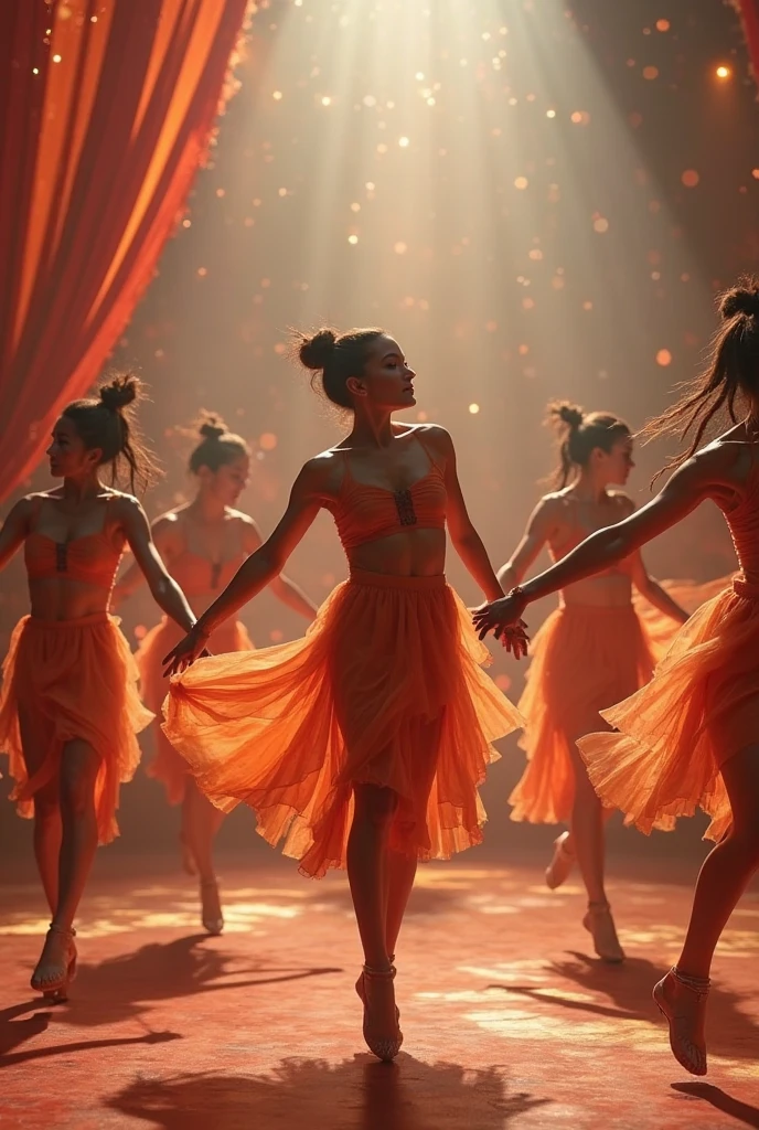 Dance troop in movie set 
