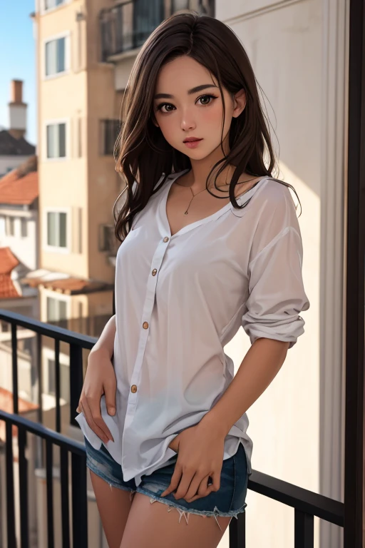 Top-quality Realistic,Official art,Highly detailed CG Unity 8k wallpaper,ultra-detailliert,hight resolution,Physically-based rendering,Magnificat,finely detail,masterpiece,Best Quality,ultra detailed,Mature beauty,Beautiful women,1girl,moist lips,sexy lips,Sexy smile,Gentle smile, 20 years old, Beautiful bare skin,Smooth bare skin,Mean Girl,khaki tailored shirt,White jeans