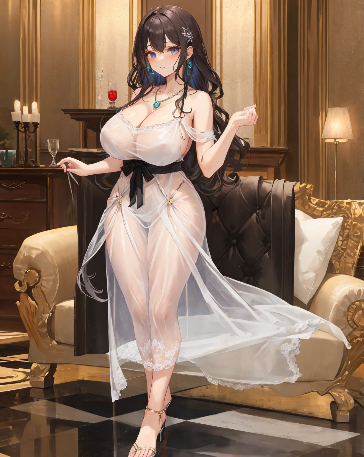 Stunning Chitanda, There is only one beautiful girl，purple eyes, black hair, Naturally straight hair, straight bangs，extremely refined，lips open，flowing long hair，Peerless beautiful girl, dreamlike，Slim，soft, (Sensual), (kawaii), Dream quality，Dark dress，bare shoulders，Clavicle exposed，bare neck，Bare thighs，Exposing the groin，camel toe，bare legs，barefoot，extremely shy，ultra high resolution, (masterpiece:1.2, best quality), (Exquisite and beautiful eyes: 1.2), (Beautiful and delicate face)