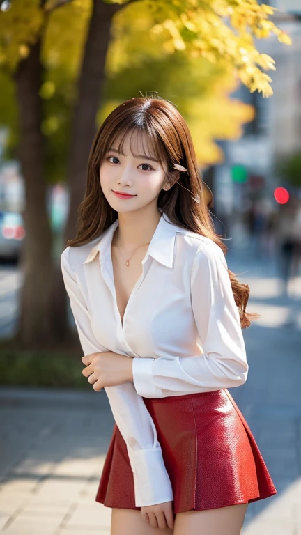 (Photorealistic:1.8, highest quality:1.8,8K masterpiece:1.8,High resolution,Mastepiece:1.8,RAW Photos,Cinematic lighting),No split screen、morning、Cafe、（A girl carrying coffee:1.5)、(Soryu Asuka Langley)、View from the front、
（choker、Medium chest、White Shirt、OL affairs uniform、mini skirt、Wide open chest、Beautiful thighs、Plump nipples）、
(Beautiful, shining red, blue, white, and brown hair:1.5)、Sparkling Blue Eyes、Fine Lines、greet、smile and wave