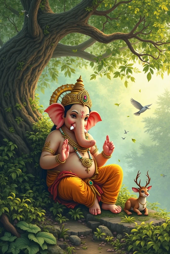 All gods highlights ganapathi image vivid colors walking umbrella animals and bright and walking ganesh animals and birds peacock