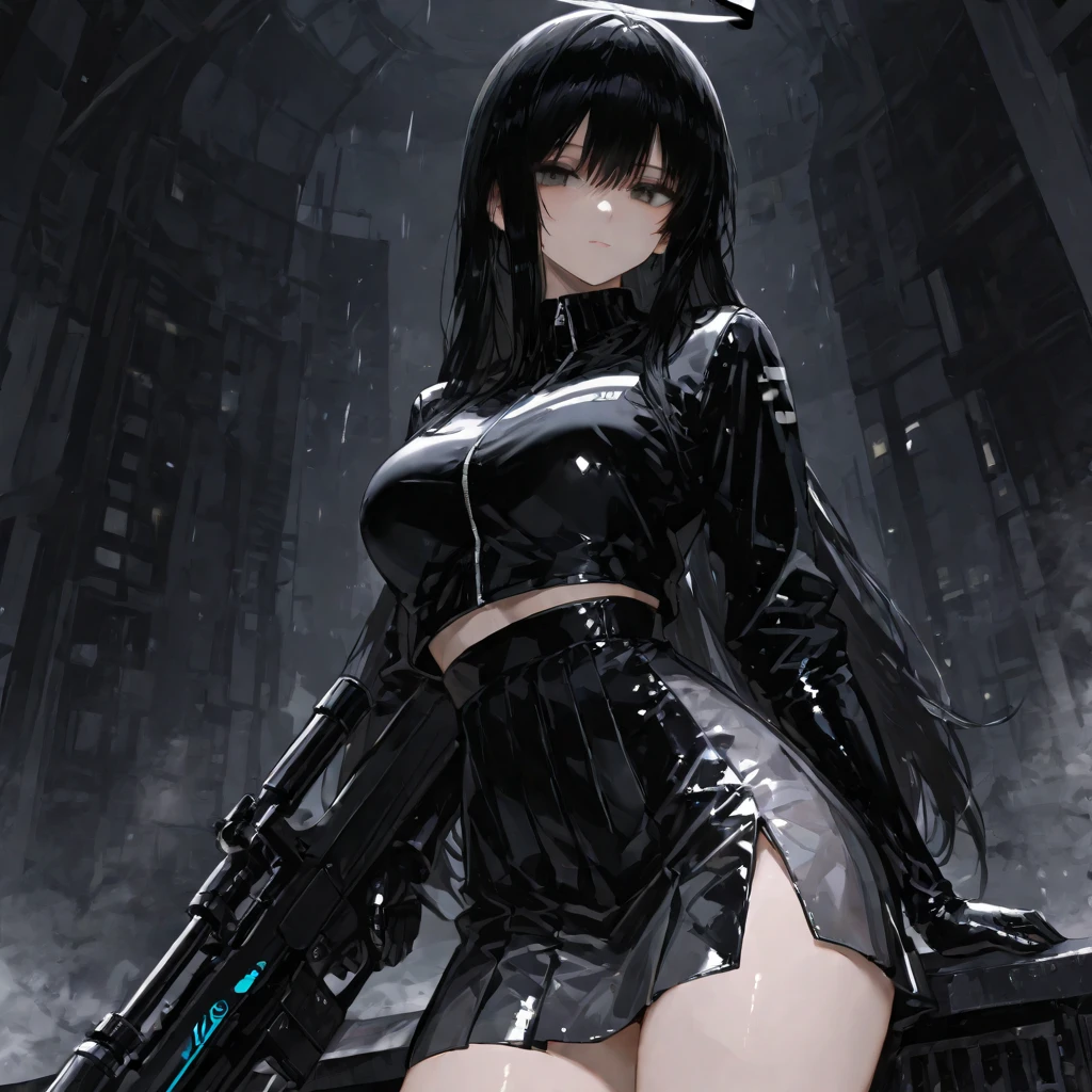(highest resolution, distinct_image) Best image quality, Goddess masterpiece, high detail, semi-realistic, black hair, bangs, mature woman, young, black tights, black flight suit, spaceship background, cold, serious, tall and handsome, authoritative, powerful, delicate facial features, delicate facial features, sexy, high heels,