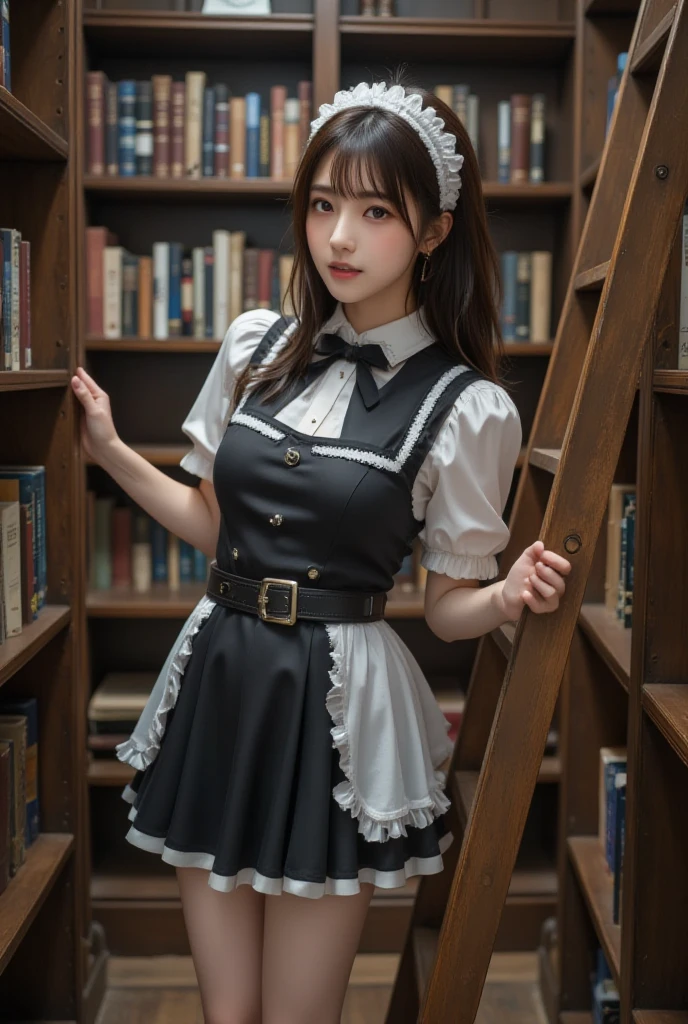​masterpiece、top-quality、hight resolution、extremely detailed photo、profetional lighting、A sexy maid、doress、Lori in a dress、gorgeous maid、maid clothes、maid dress、Maid in uniform、Girl in maid clothes、Black ruffled dress、((a blond))、fullllbody、