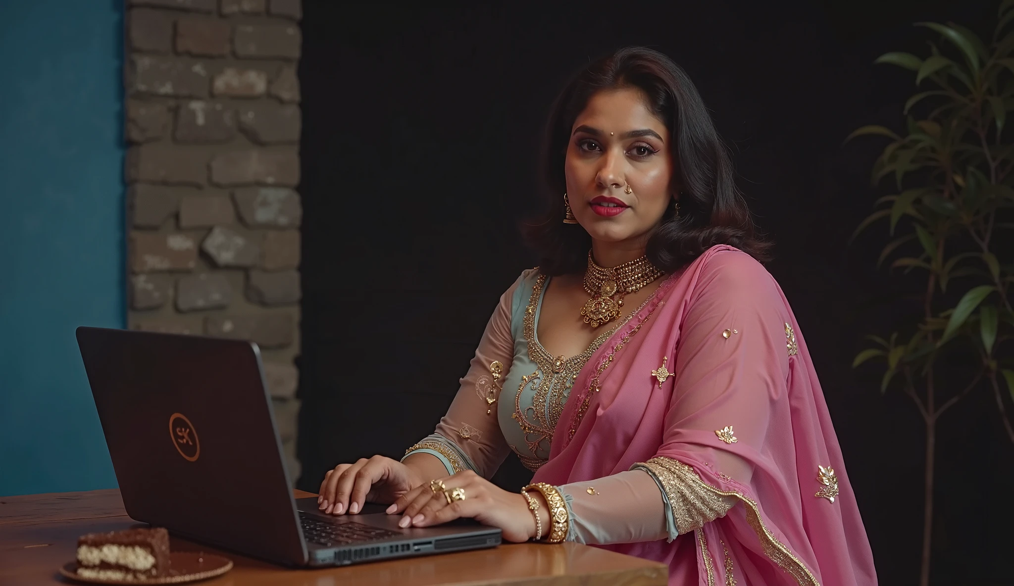 Day scene, full body photo of a plus sized 45 year old indian with a man from top view, (Masterpiece, Best Quality, High Resolution), office Background, (cum Splash on her breasts and nipples, cum Splash on her face, Splash of cum, cum Splash on her blouse, cum Splash on her eys), Sweet 25 year old South indian women sitting on her knees in a crowded party hall with a man, hour glass body red lips, silver colour silky gown, lightly makeup,ultra realistic, realistic, look at viewer (cinematic:1.3), intricate details,