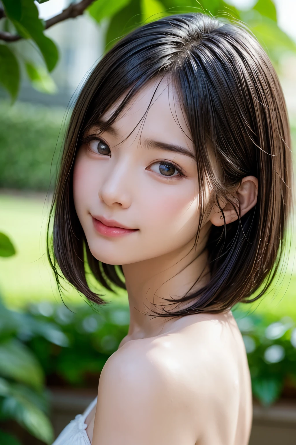 1 girl、highest quality、Realistic、alone、Written boundary depth、Natural soft light、Daytime、charm、Beautiful Face、Cleanliness、Pure Face、White skin、cute、short hair、bright hazel eyes:1.9、Beautiful Lips、bangs:1.6、Beach、Light of the sun、Nedium Breast Body Esbian、((黄金比のBeautiful Face、 対称性のあるBeautiful Face))、Long neck、show me your ears、Stick out your ears。bangsのあるきれいな短いボブヘア、smile with your mouth closed、Perfect hands指、Perfect hands、Perfect body、Perfect Face、Shine a light into your eyes、Perfect Anatomy:1.6、とてもcuteスーパーモデル:1.6、{Huge|big|Hugeな|Mega} chest, chestの谷間、smile:1.6、Very beautiful teeth:1.6