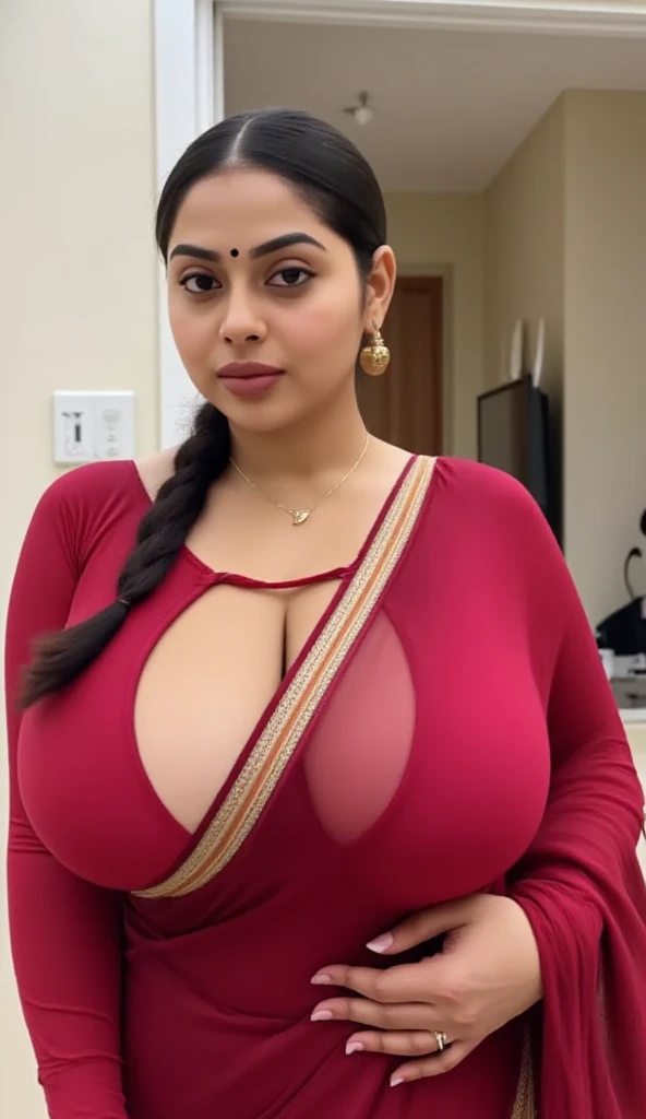 Beautiful chubby women in saree only in half cup blouse huge sexy mood on bed