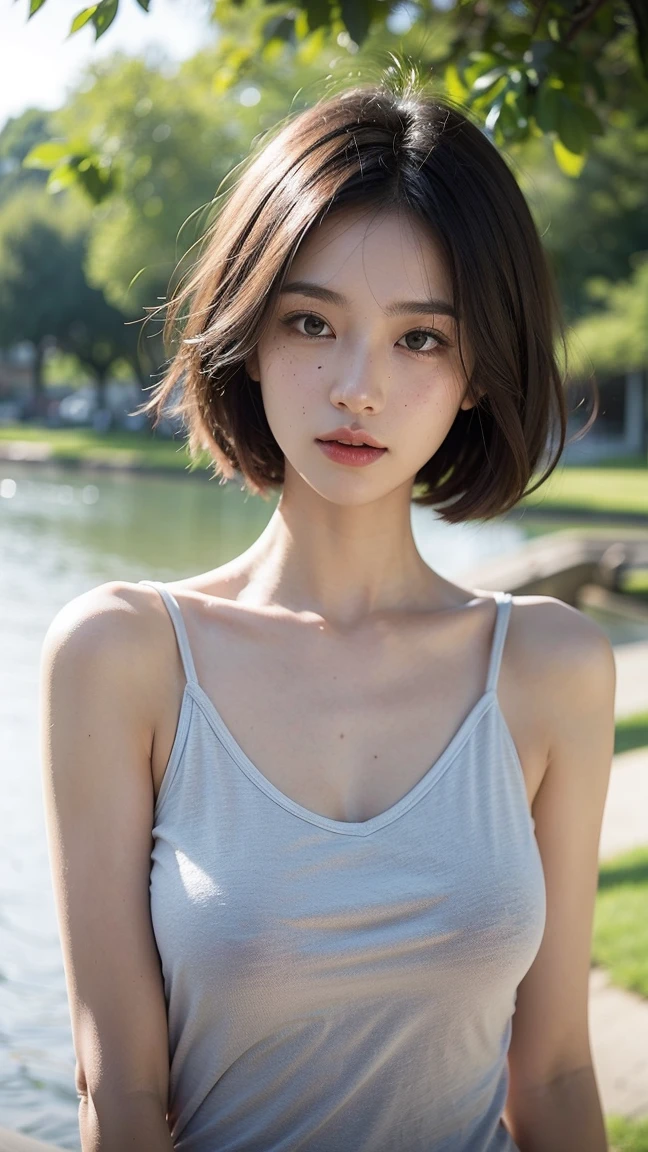 best qualtiy， tmasterpiece， 超高分辨率， （realisticlying：1.5）， RAW photogr， 1girll， bshoulders， in the darkness nigth， deep shading， low tune， cold light， Sexy look， short detailed hair，Look up at the sky 45 degrees，closeup of face。with an upturned nose，transparent background，Full body photo
