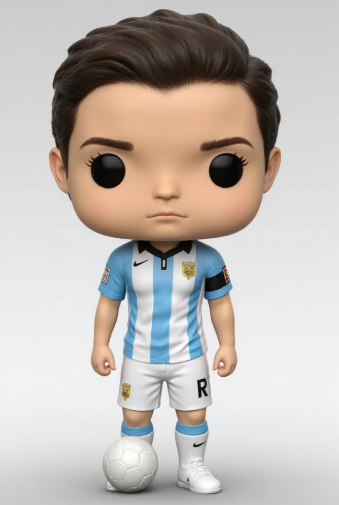PEPopFigure, funko pop, figure, chris waddle, having a ball under the left foot, puts the finger of the right hand on the right temple, crew brush cut on top, mullet cut, very long nape hair mullet cut, brown hair, hair boucle on forehead, white football, long sleeves jersey, Olympique de Marseille from 1990, double blue stripe on each sleeve, all white soccer shorts, white soccer socks, soccer shoes, inside, on floating floor, sunshine, masterpiece, high resolution, octance 4k, high detail,
