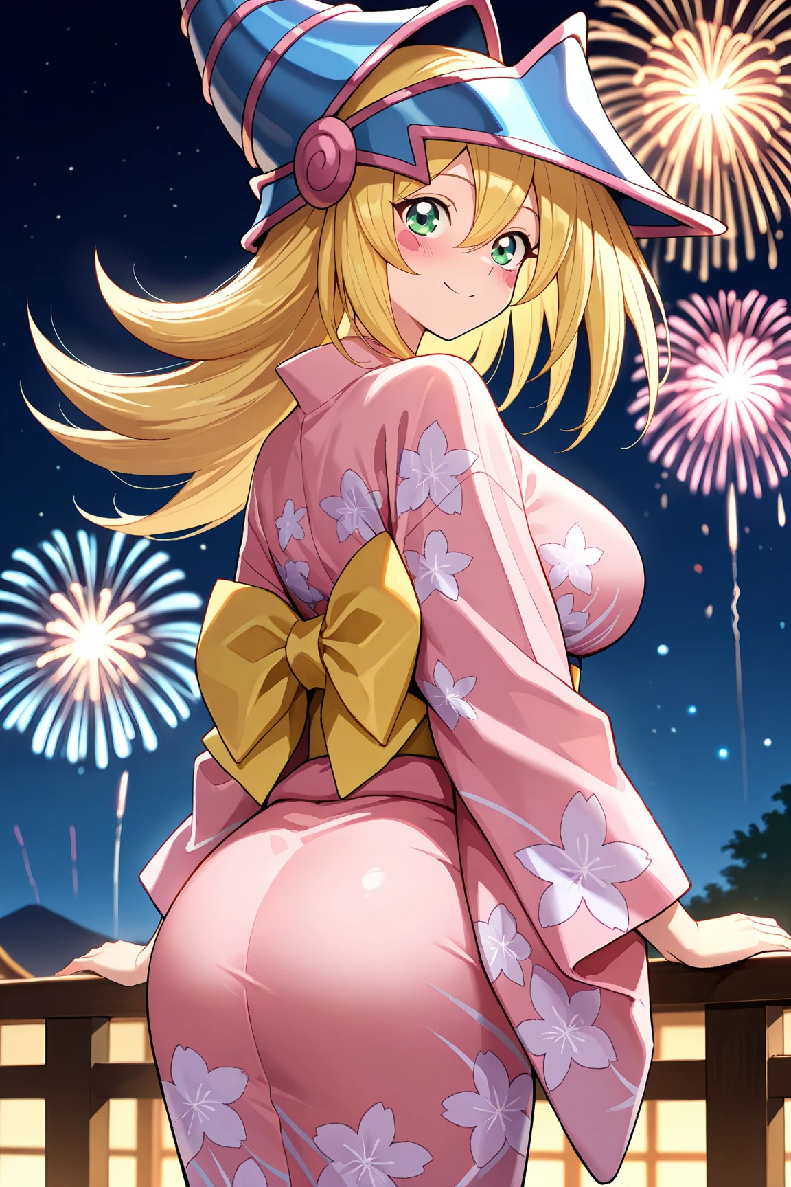 ((One personの女性)), Beautiful Face, Painful expression, Open your mouth wide and shout, ((The vagina and penis become one:2.7)),((The penis growed just above the vagina :2.5)),((Wink:2.0)),((Penis with semen on it:2.0)), ((Breast milk overflows from the nipples:1.8)),((Red cheeks:1.4)),Glossy pink lips,night,rooftop,Sit on the sofa,You can see the ocean, firework,((Anime style background)),masterpiece, Highest quality, so beautiful, ,up to date, Complex details, (Pink long nails),(ring),(bracelet),(choker),AI-generated, Complex,High resolution, Highest quality, super high quality,3D Images、View your audience、3D Images,One person,Long blonde hair,High Ponytail,Turquoise Eyes,Anime woman posing for a photo, (Fine eyes,Colorful eyes,Shining Eyes:1.3),(Squint your eyes:1.1),a hyperRealistic , hyperRealistic , Realistic,Blonde anime woman with long hair, Smooth anime CG art, A woman in a colorful kimono with gold embroidery, (Pink long-sleeved kimono),Red floral pattern,Long flower hair ornament,Large floral earrings,(ring),(Big Breasts:1.0),Mature Body,expensive,Big Ass,Tight waist,Sit on the sofa,((Spread your legs)),Exposed vagina, ((from below)),