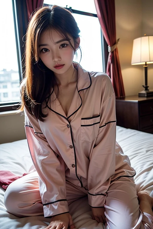 hightquality、​masterpiece、ultra res、a beauty girl、Beautiful girl face、cute girl face、s Pajamas、wearing pajamas、full bodyesbian、Famous actresses of Japan、very beautiful face、A sexy