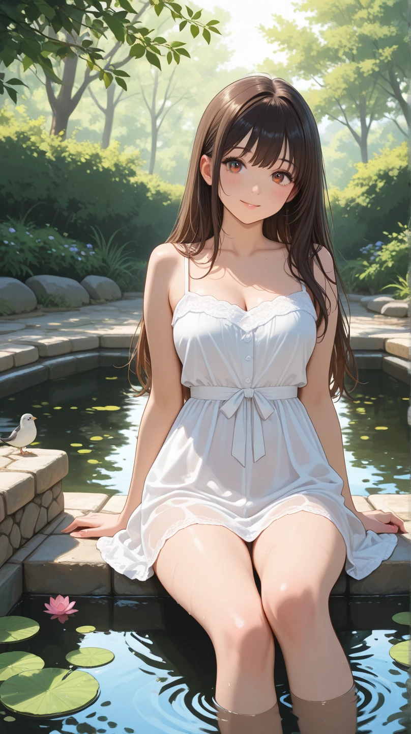 See-through summer dress、No underwear、Woman sitting with legs wide open