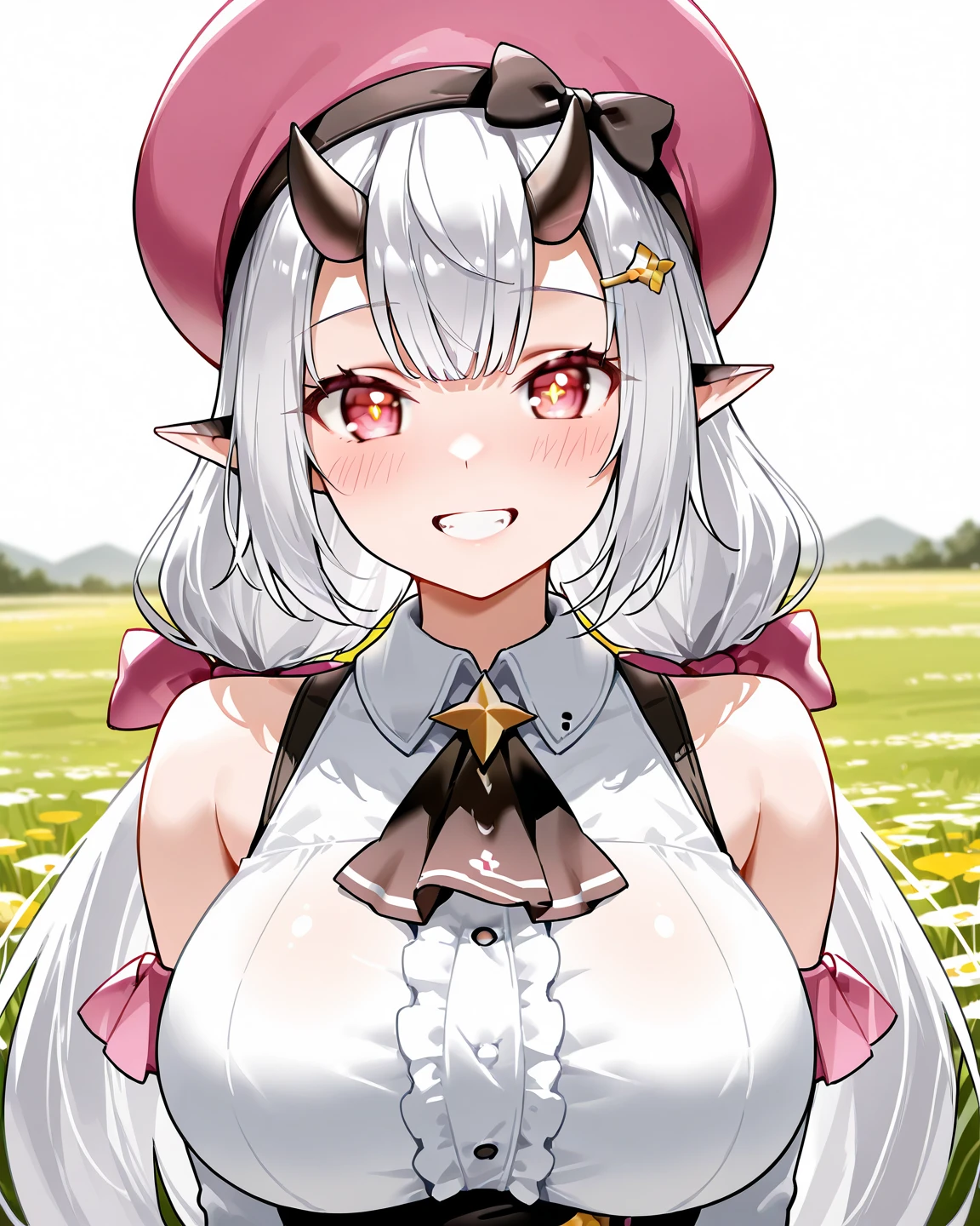 Score_9, Score_8_Top, Score_7_Top, Source_Anime, solo, solo girl, Guba Falicia, happy, white hair, pointed ears, horns, off shoulders, exposed breasts, front view, big breasts, ahegao, squirting from pussy, covered in semen, big Areola, chest bust 190cm, breasts too big, nipple piercings, mature woman, nude, drawn in the style of Granblue Fantasy, full body on display, a large amount of milk gushing from the nipples, slut, hips forward, standing with folded hands I am. Peace sign, almost every part of my body was white with cum and I was covered in cum. There's a lot of drool coming out of her tongue, and her are so big that they almost reach her lower abdomen. Her breasts are unreasonably long, about a third of her height, a large amount of breast milk is gushing out, there is a lewd mark on her lower abdomen, around her uterus, she has nothing. not wearing clothes