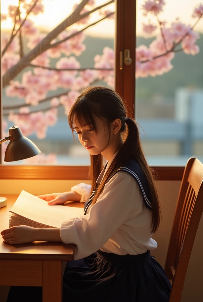 2D Beautiful Girl、yellow eyes、Brown hair、Short braids、Looks quiet、Classroom、Reading a book、1人