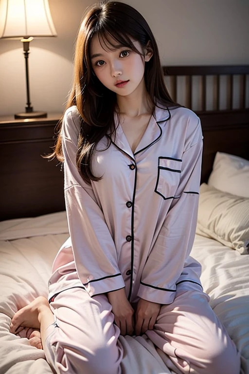 Realistic female hero character in pajamas。
