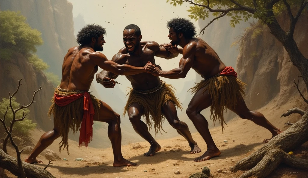 African warriors arrest a man