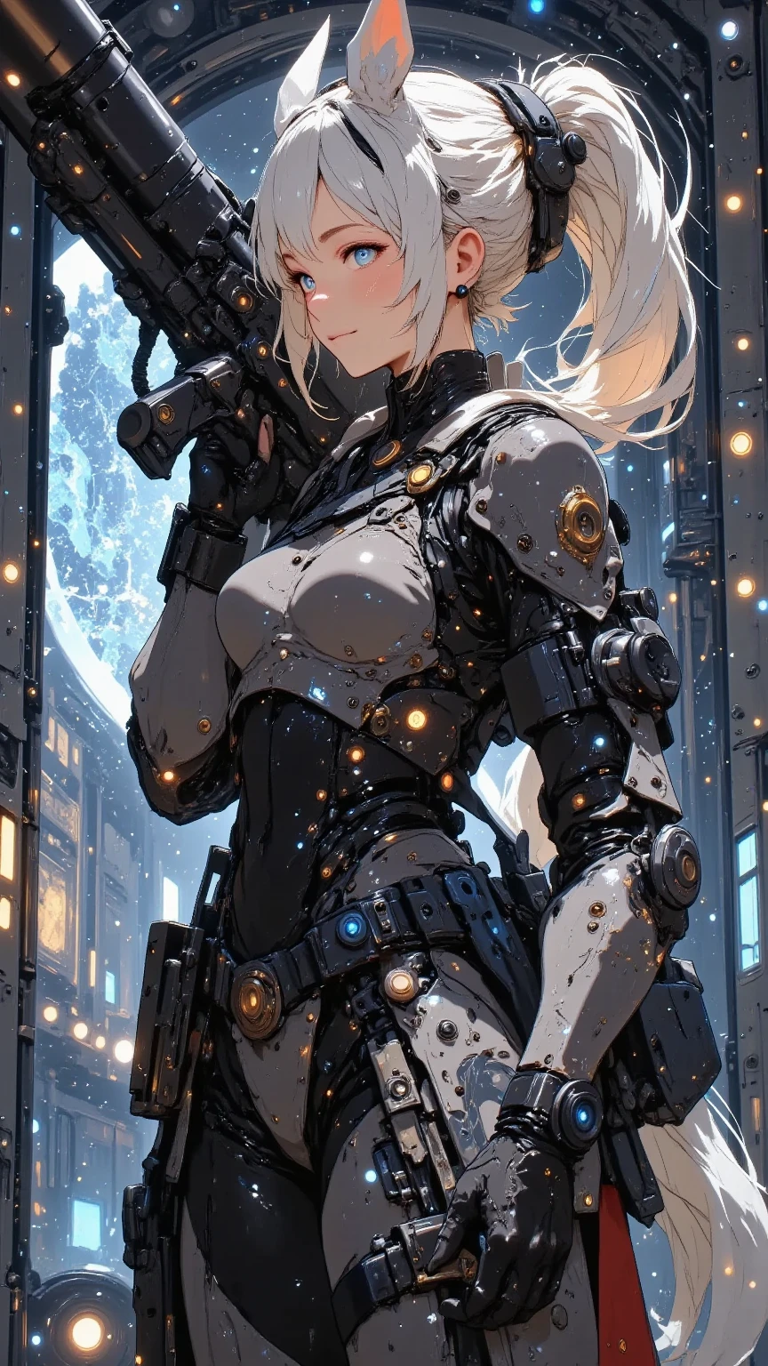 ((Highest quality)),(Ultra-high resolution),(Super detailed),(Detailed Description),((The best CG)),(masterpiece),Highly detailed art,(Art with precise detail:1.5), (Female Cyborg:1.5),(Beautiful and well-proportioned face:1.3),(Fitted Suit:1.6),(Exposed mechanism:1.4),(Fluorescence line:1.5),(Luminescent core:1.6),Actuator:1.4,cylinder:1.3,manipulator:1.3,(Hall々And:1.4),(Impact:1.3),(launcher:1.4),(Sub Arm:1.4),(Surrounding drones:1.5),Combat knife:1.3,spike:1.4,Crawler:1.5