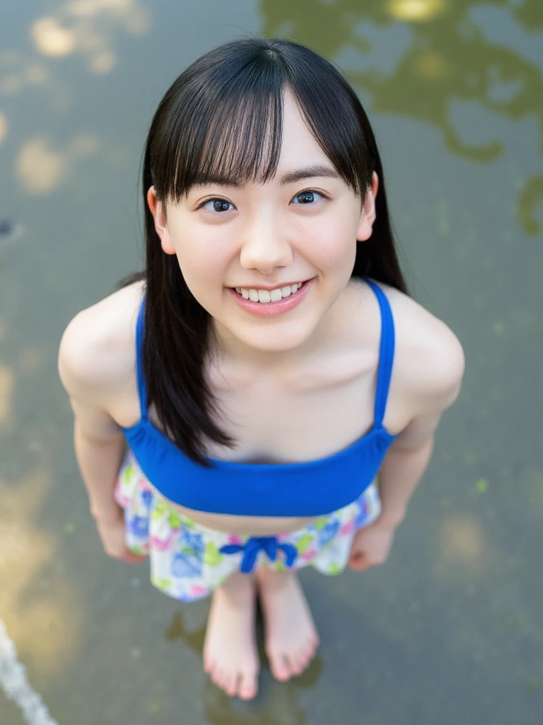 (Beautiful 8 year old Japanese woman), cute face, (deeply carved face:0.7), (freckles:0.6), dramatic lighting, shy, pony tail, (smile), (sparkling eyes), slender, beach volleyball, sitting, white tank top, whole body