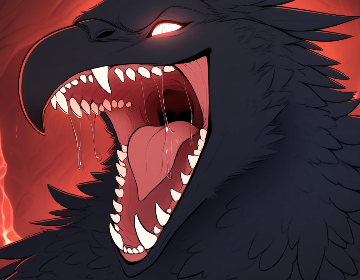 Solo, furry, male, raven, demon, lush black feathers, glowing eyes ...