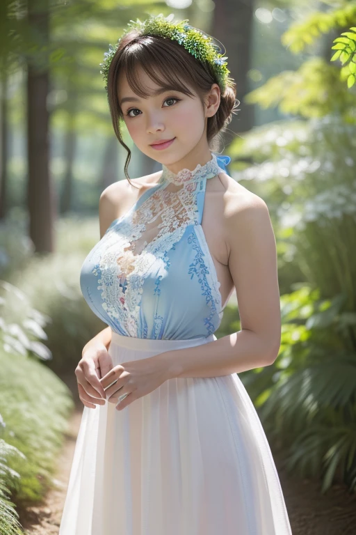 (nsfw), sexy stylish Thai princess, only 1 female, ((doll-like appearance)), short Auburn stylish hair, ((shiny Victorian-Style boots)), (big smile), ultra detailed eyes, vivid makeup, lipgloss, long lashes, defined eyebrows, ((sexy Paradise Kiss cosplay)), bell-shaped skirt, petticoats, high neckline, puffed sleeves, ((ultra detailed lace)), ((ultra detailed embroidery)), intricate details, Paradise Kiss accessoires and matching headpiece, choker, ((large sparkling Paradise Kiss jewelry)), cinematic light, detailed large park background with trees