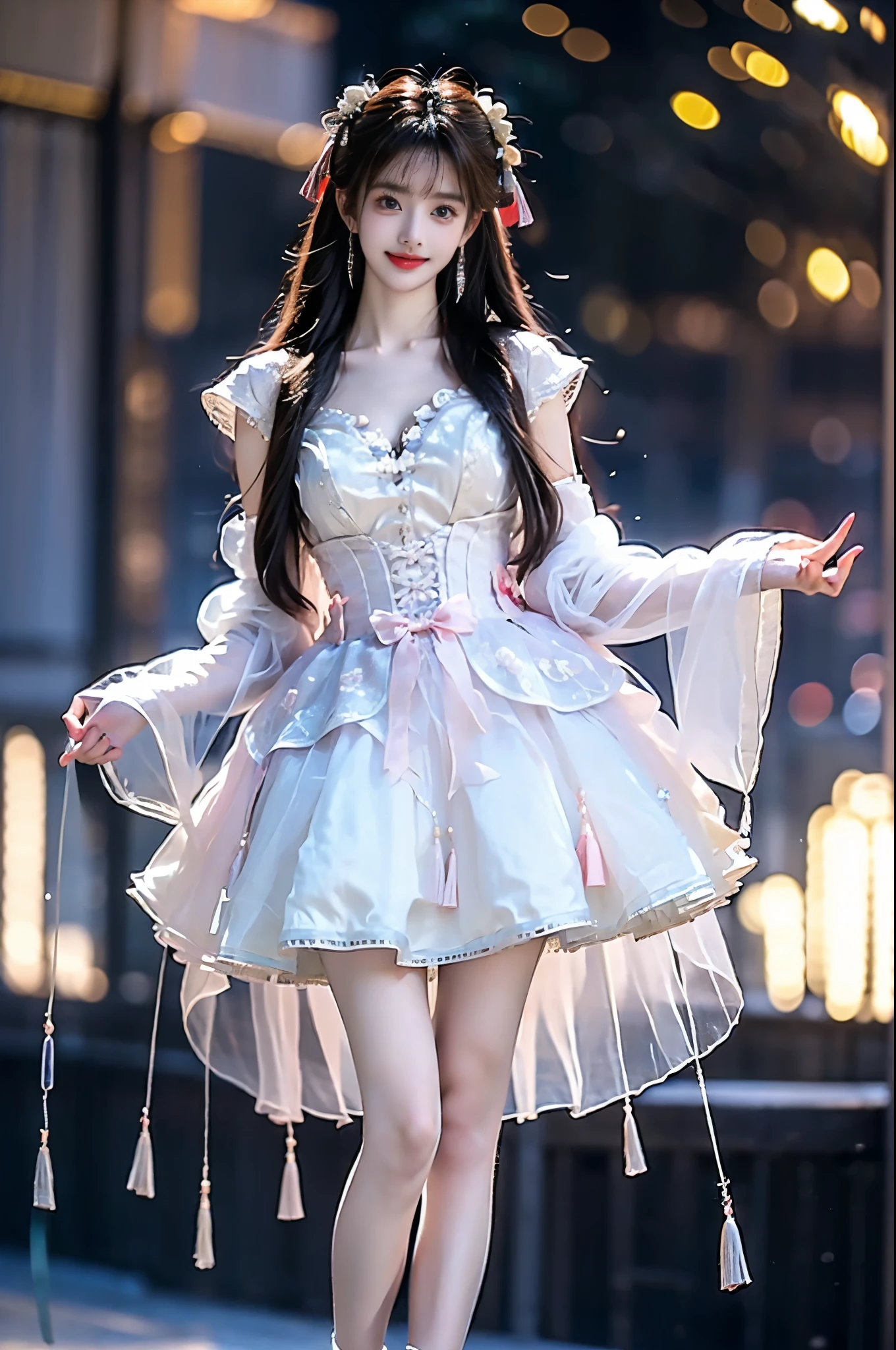 realistic, realistic details, detailed,
1 girl, solo, dynamic pose, sexy pose, narrow waist, full body, fit, <lyco:fitgirl_v10:0.5>, <lora:add_detail:0.6>,
------
(pureerosface_v1:0.5) , (ulzzang-6500-v1.1:0.5),  <lora:00SAFACE02:1.1>
beautiful face, shaded face, smaller face,
------
cowboy shot, wide shot, dynamic pose, 
outdoors, tree, garden, flower, forest, sunset, ruin,
------
very long hair, smaller head, large breasts, high ponytail, closed mouth, black hair,
------
Jewelry,Sheer,Detached Sleeves,Frills,Ribbon,long Wavy Hair,Bangs,Lace Choker, lodress,  <lora:lo_dress_classic_style3_v1:0.7>