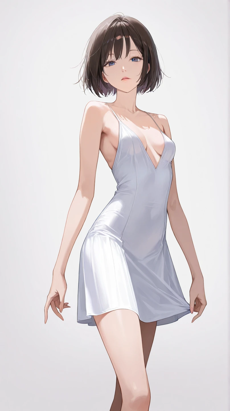 ((masterpiece, best quality)),((highres:1.2)), 1 Girl, solo, Blurred Background, (Straight Hair:1.2), (One piece swimsuit), ((flat chest)), Thighs, Church, ((Groin)), (slanted eyes), ((Special pose:1.2)), ((leg lift)), ((mini Pencilskirt:1.2)), bangs, short hair