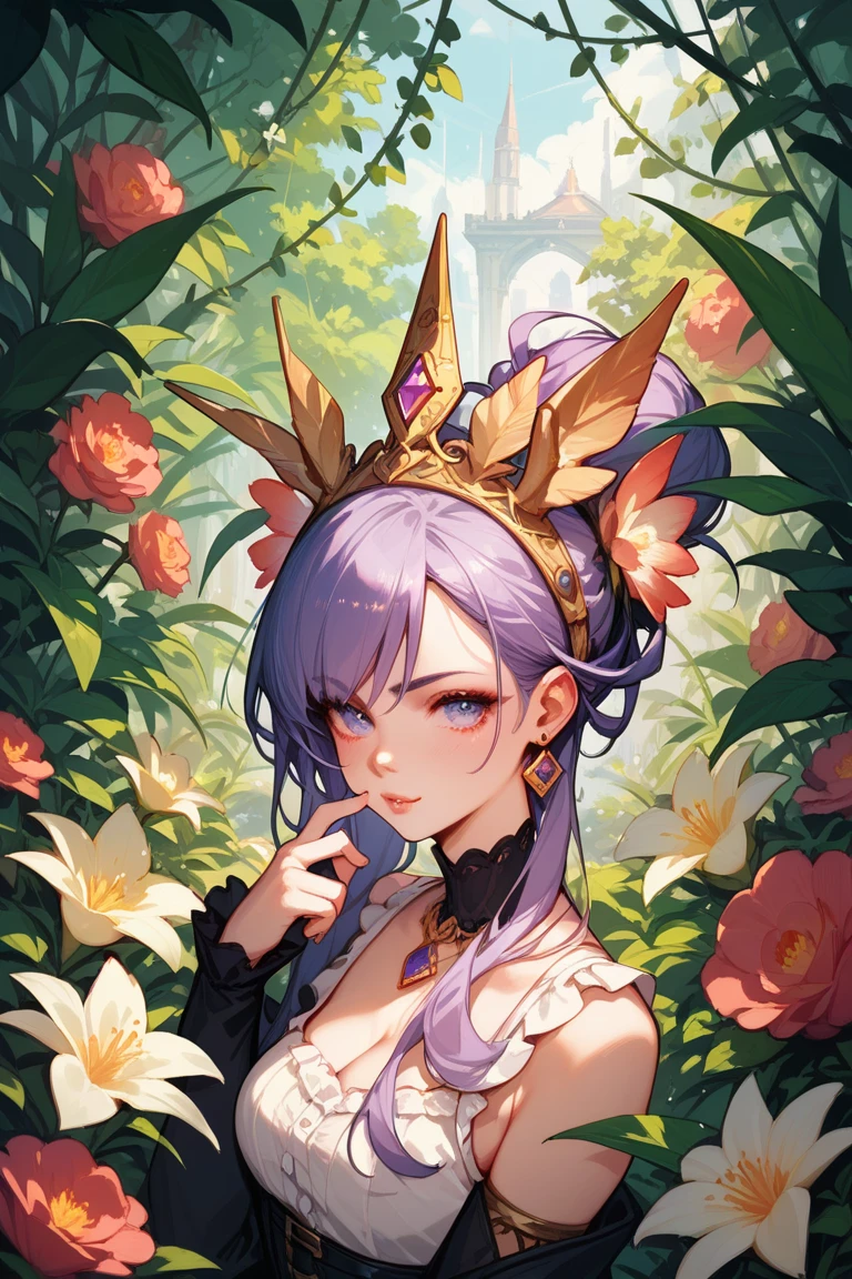 (masterpiece, best quality),  intricate details,
1girl,   
 <lora:CeresFauna:0.8> Ceres Fauna, antlers, long hair, braided bangs, hair flower,  Ceres Fauna, antlers, print bikini, cow print, 
 <lora:YouDroppedThisKingMeme:0.8> YouDroppedThisKingMeme, cown, holding, holding crown,