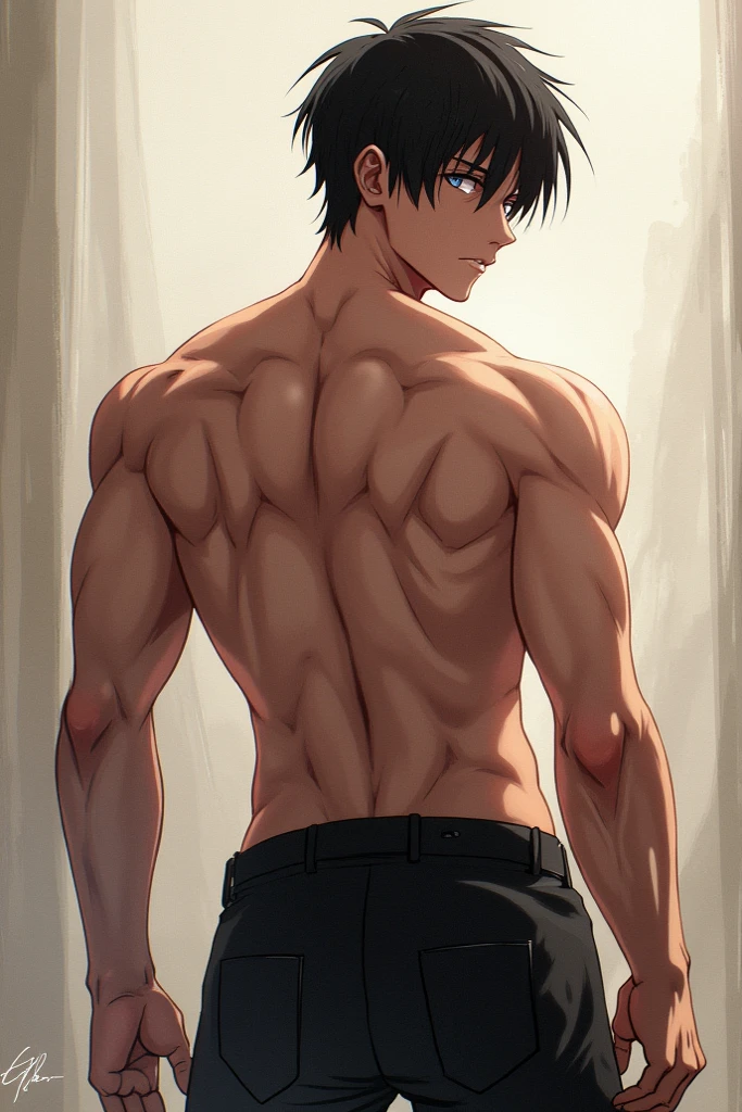 hightquality。high picture quality。male people１a person、Adults、Slender adult male、Long body。Looking back at me。Middle Age, male people,Male Focus,Navel,abdominals、Male Focus,beautiful back style beautiful light