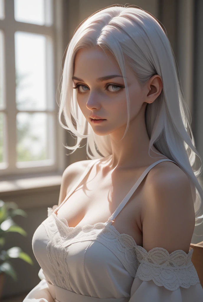 Gorgeous and delicate glowing bear hair ornament,Fine engraving,Shine brightly,The attention to detail,The jewelry is of high quality,Extremely high image quality,Heterochromia,Sexy dress with transparent white cloud pattern,Delicate depiction of bronzed skin,Long blue and white hair,Many hairs,detailed hairs,autumnal,Seductive expressions,Detailed depiction of red fox face stripes,HD close-up,16K high-resolution photos