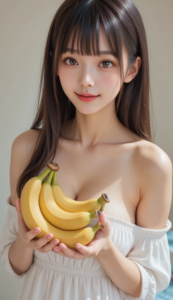 there is a woman in a bikini with a banana on her chest, seductive anime girl, soft anime cg art, Oppai, trends on cgstation, seductive tifa lockhart portrait, [ digital art 4k ]!!, beautiful seductive anime woman, sexy girl, 极其详细的Artgerm, Ecchi, realistic shaded perfect body, with big breasts, tifa lockhart